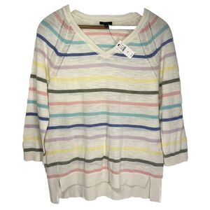 NWT Talbots XS Women's Pastel Striped Sweater 100% Cotton Knit Detail Pink Girly